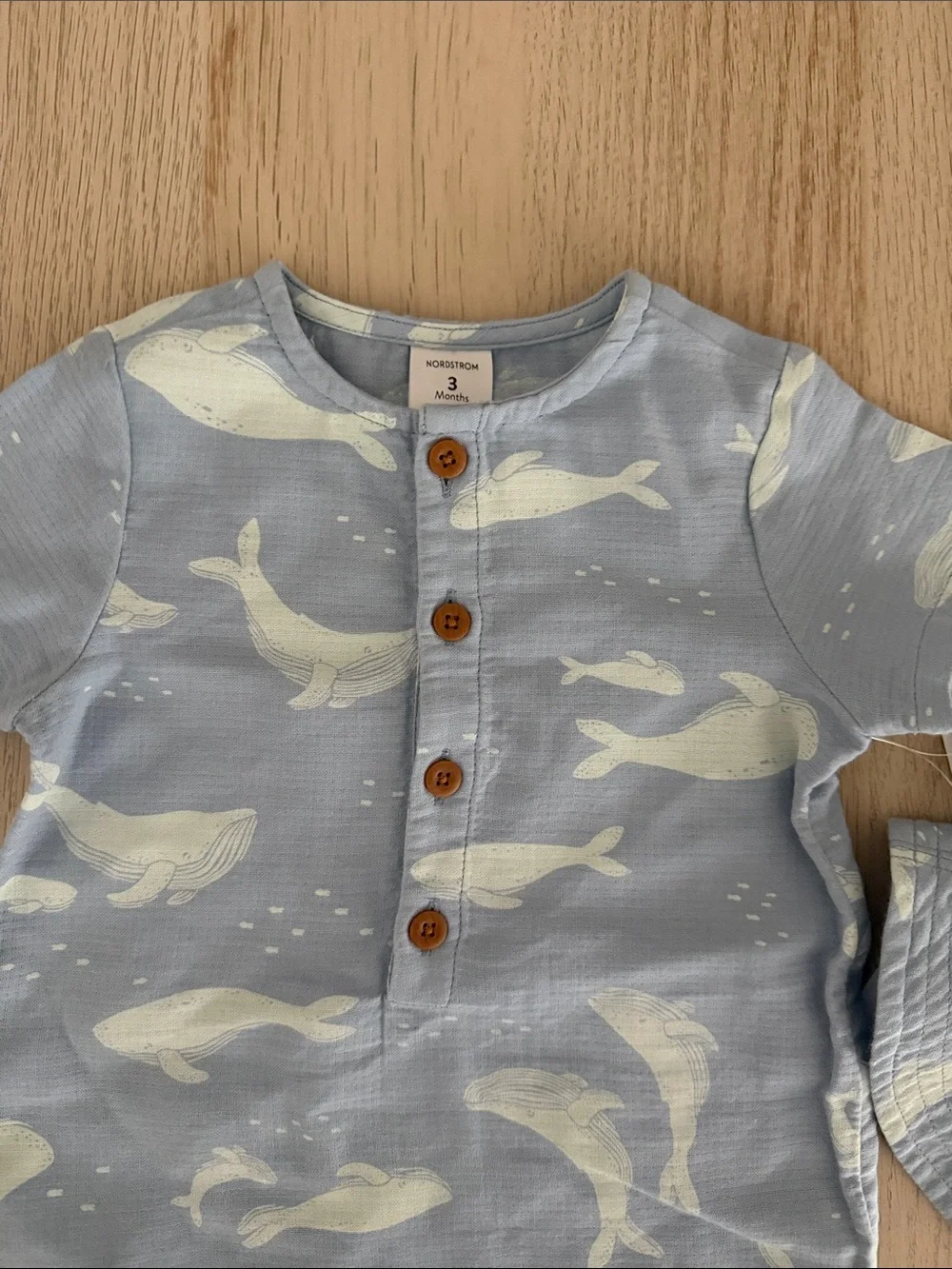 Nordstrom Two piece set Light Blue Whale Print One-Piece with Hat NWT